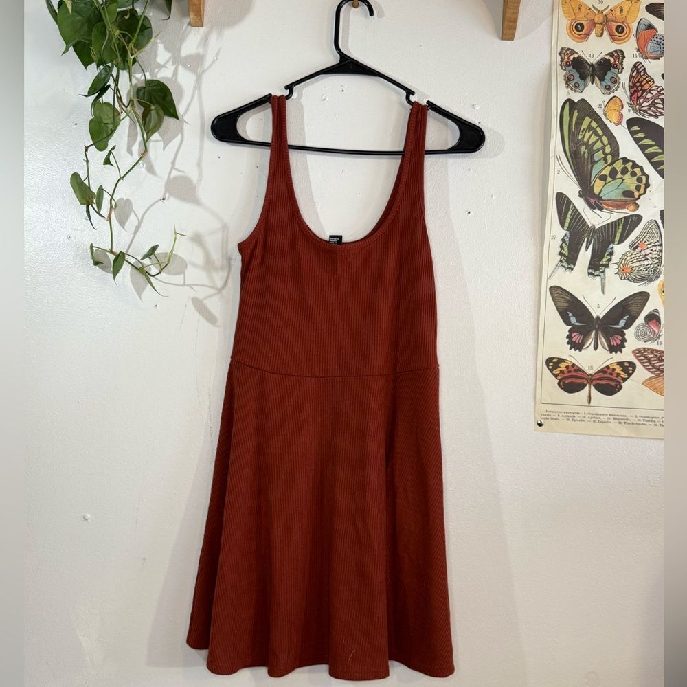 Rust fit and flare ribbed dress